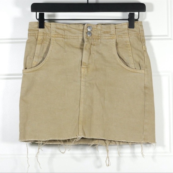 Free People Tan Denim Back Buckle Mini Skirt - Picture 3 of 6
